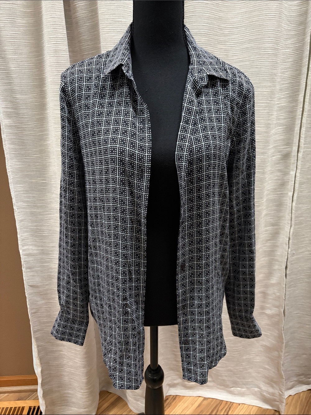 Equipment Silk Black & White Grid Button-Down Shirt - Women